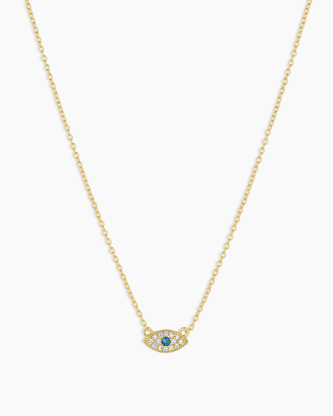 White CZ / London Blue Nanogem Evil Eye Charm Necklace necklace for protection || option:: 18K Gold Plated