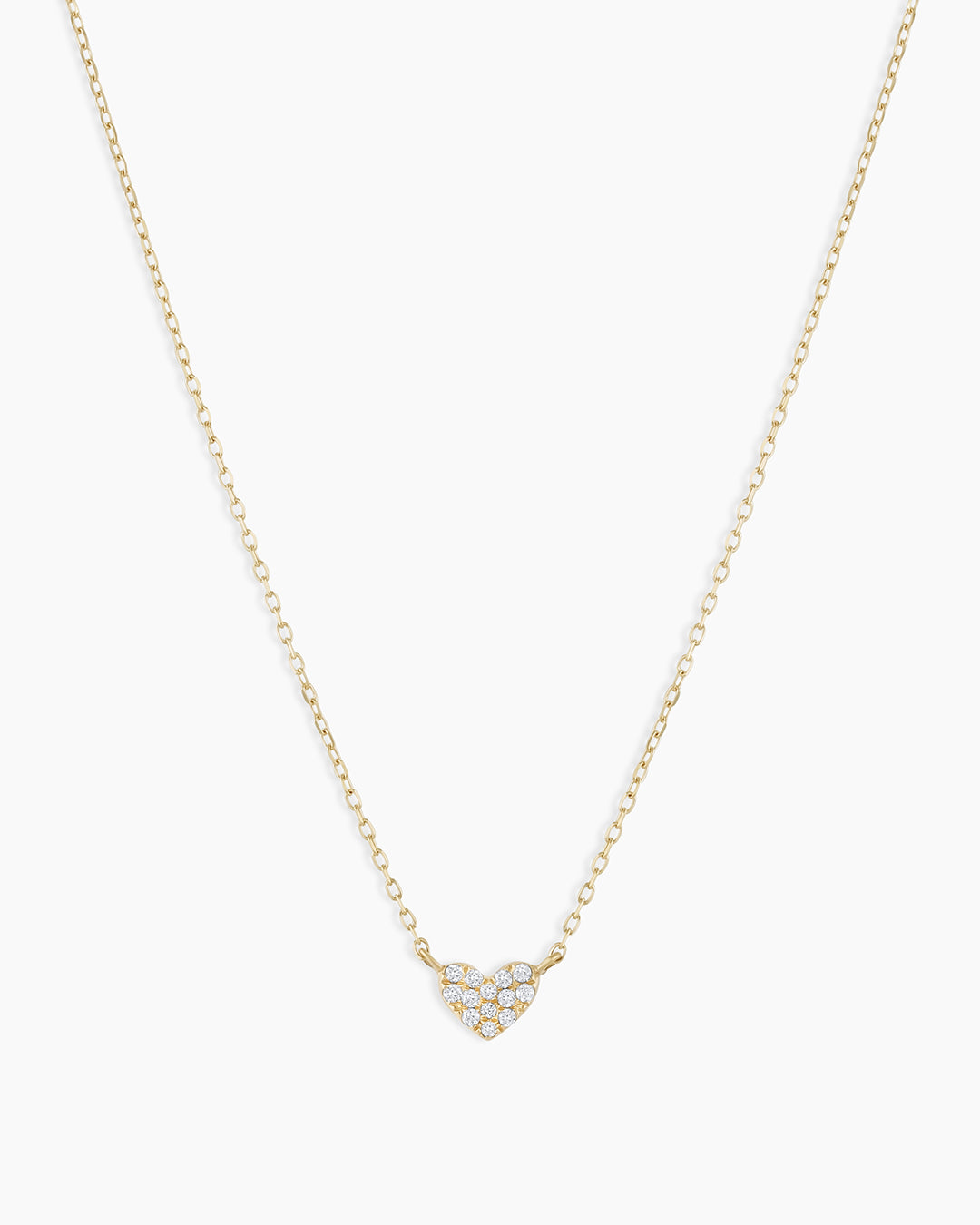 Diamond Pave Heart Charm Necklace || option::14K Solid Gold