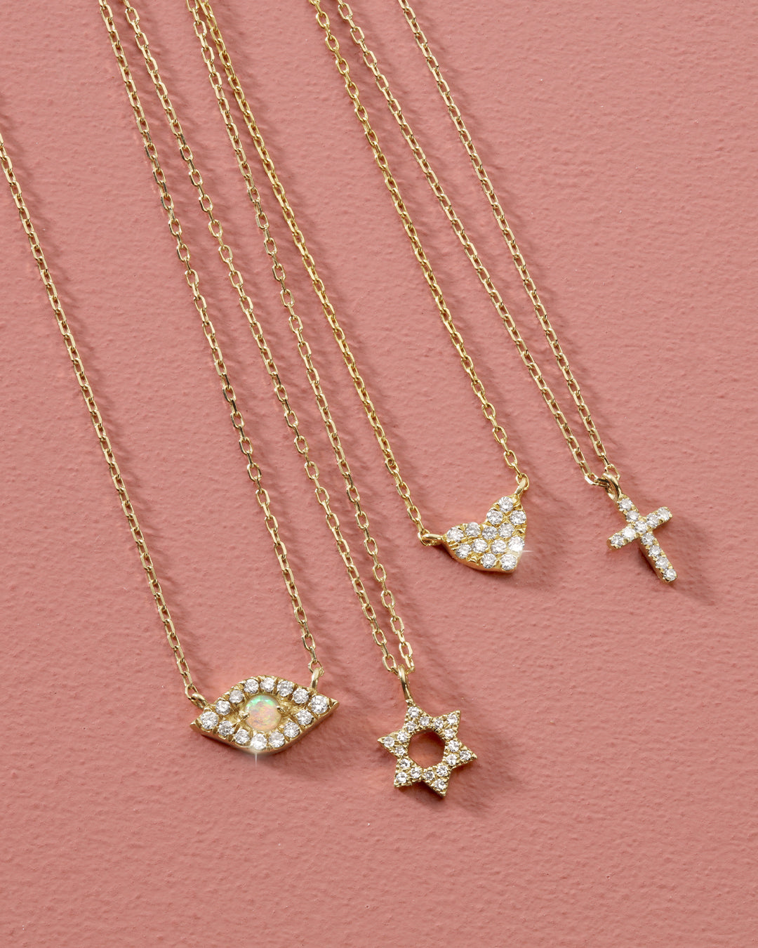 Diamond Pave Heart Charm Necklace || option::14K Solid Gold