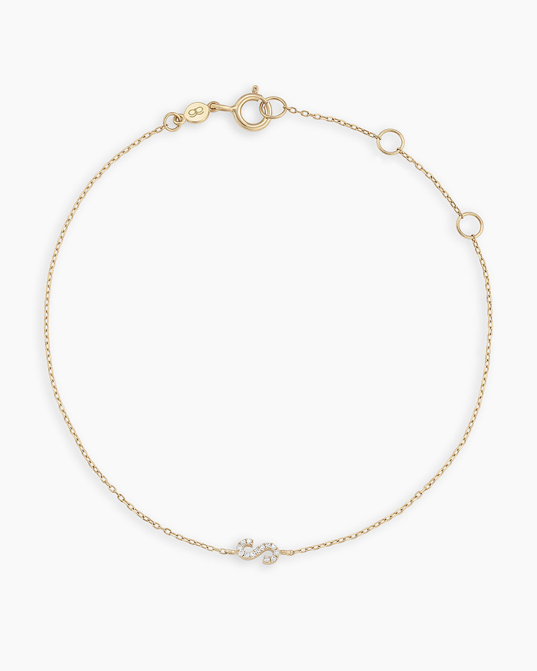 Diamond Pavé Alphabet Bracelet #S || option::14K Solid Gold, S