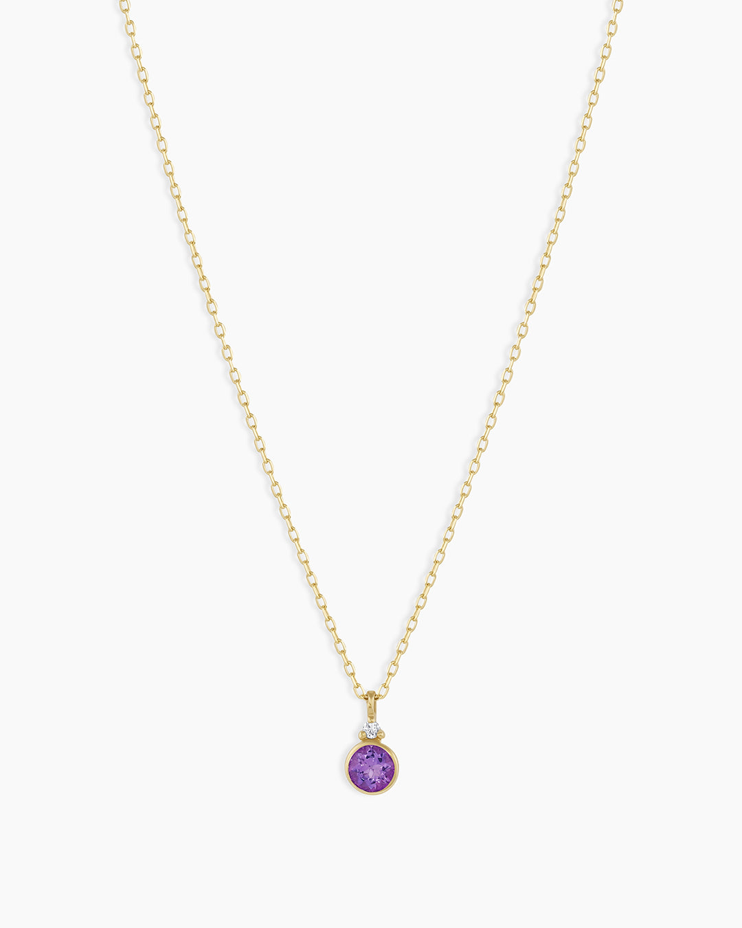 Amethyst Birthstone Necklace || option::14K Solid Gold, Amethyst - February