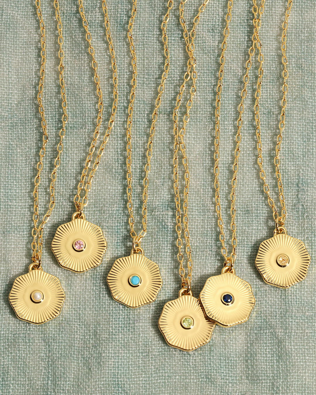 Birthstone Coin Necklace || option::18K Gold Plated, Pink Tourmaline - October