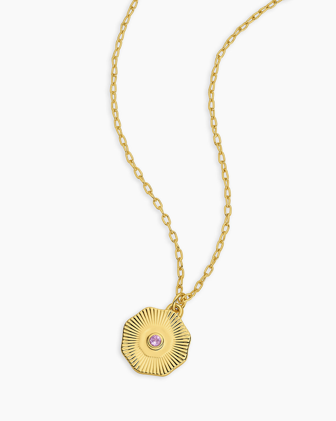 Birthstone Coin Necklace || option::18K Gold Plated, Amethyst - February