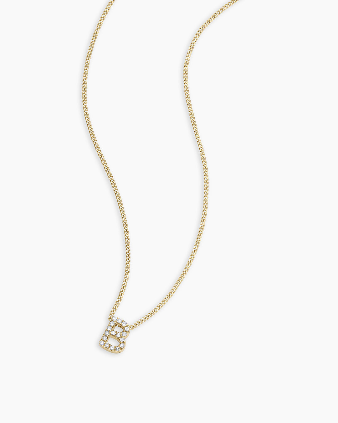 Diamond Alphabet Necklace || option::14K Solid Gold, B