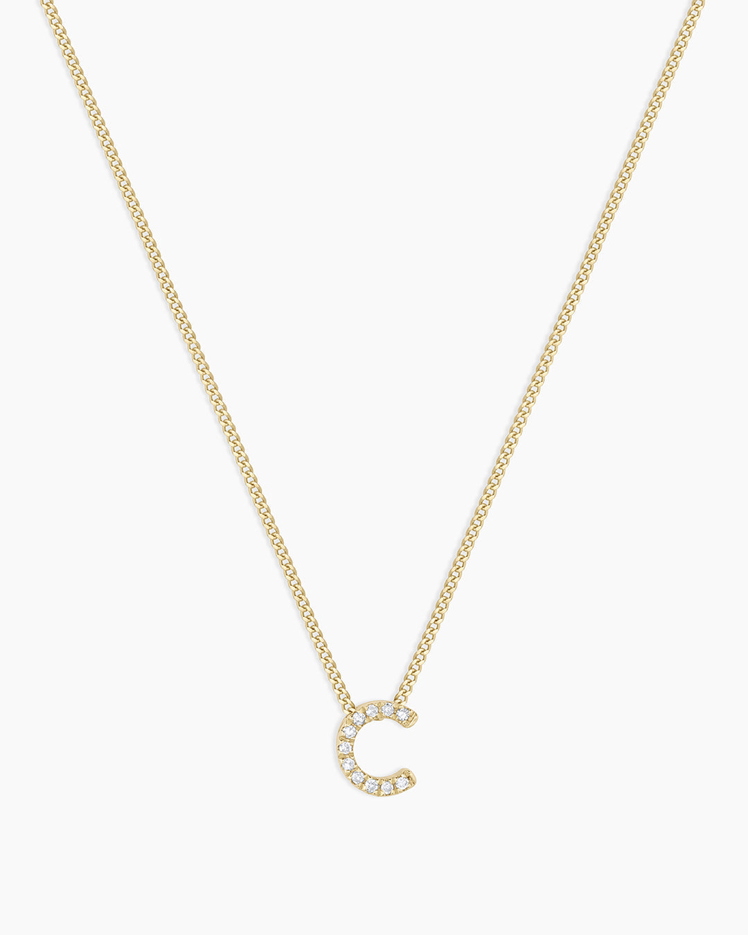 Diamond Alphabet Necklace || option::14K Solid Gold, C