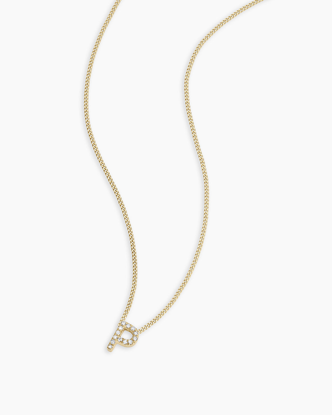 Diamond Alphabet Necklace || option::14K Solid Gold, P