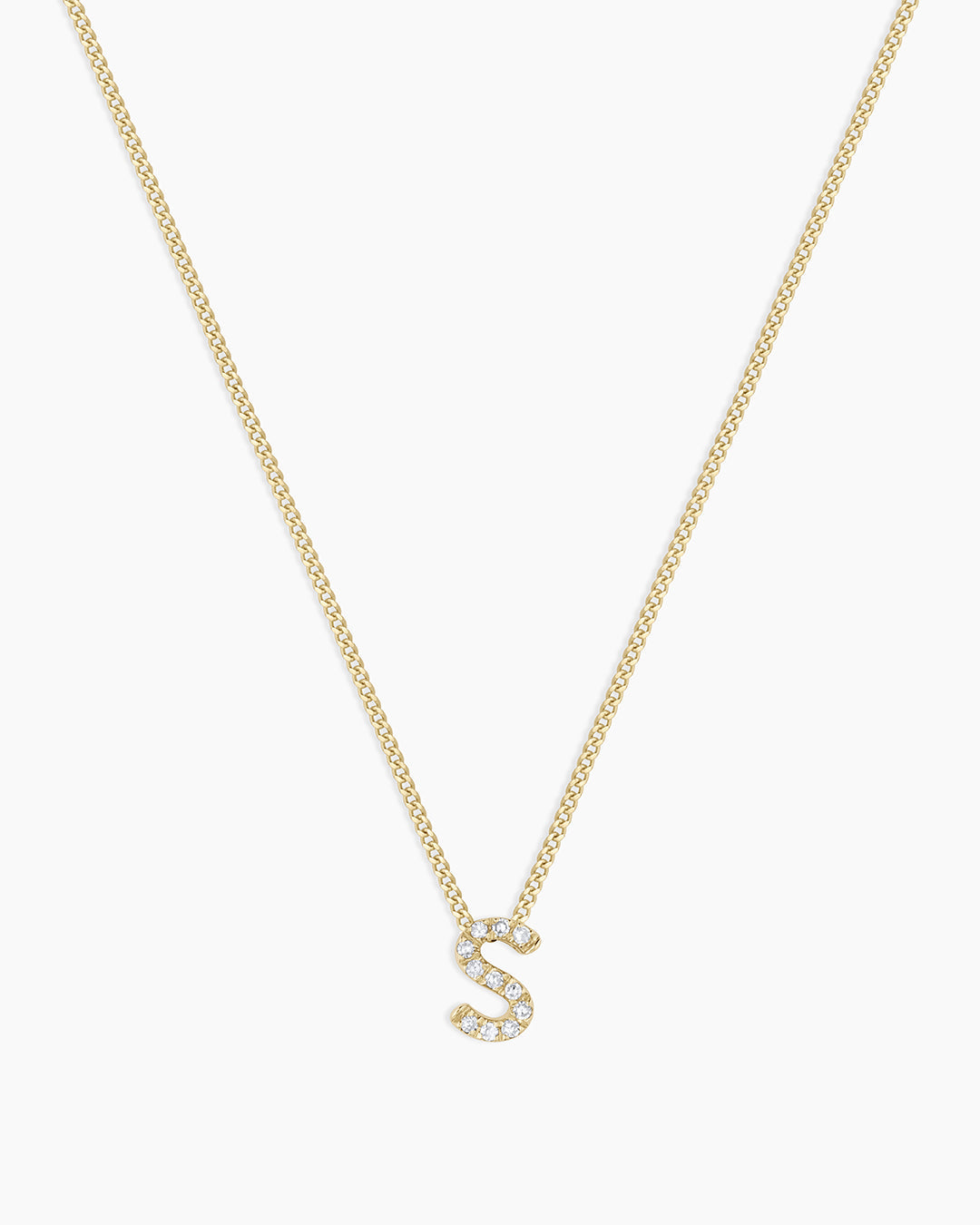 Diamond Alphabet Necklace || option::14K Solid Gold, S