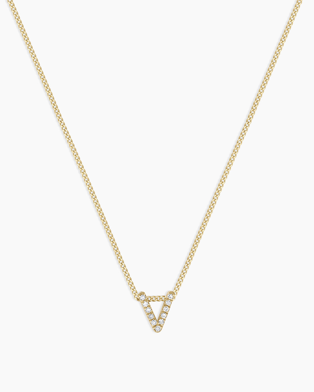 Diamond Alphabet Necklace || option::14K Solid Gold, V