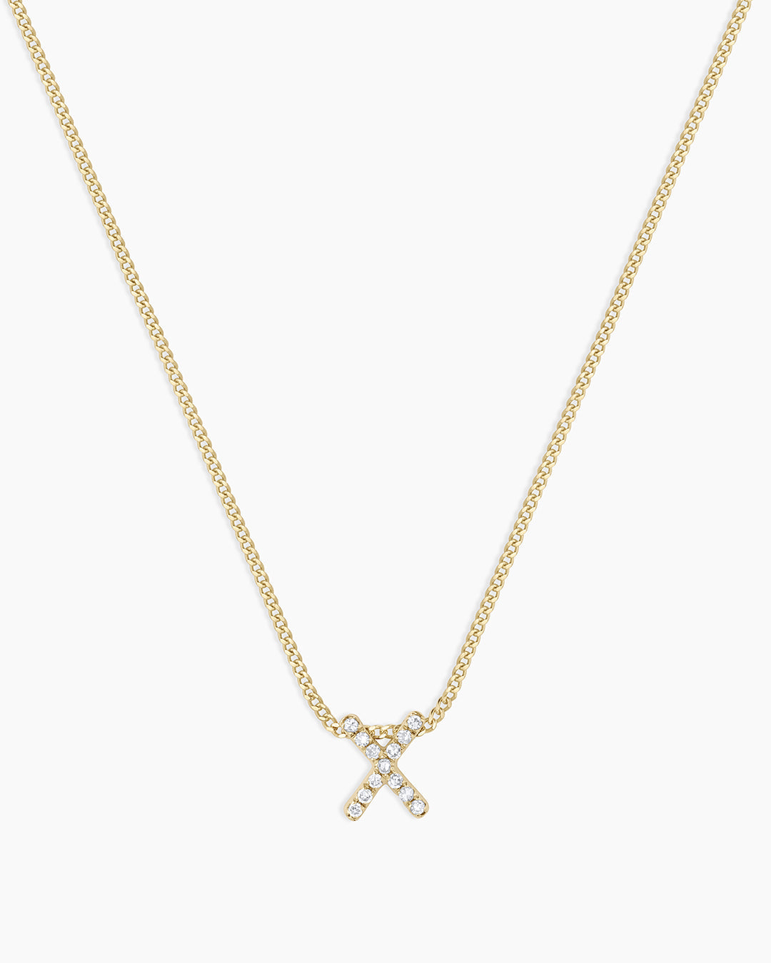 Diamond Alphabet Necklace || option::14K Solid Gold, X