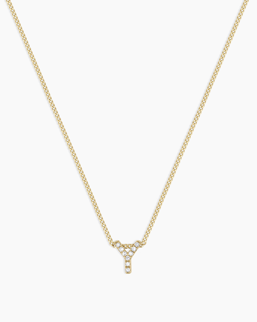 Diamond Alphabet Necklace || option::14K Solid Gold, Y