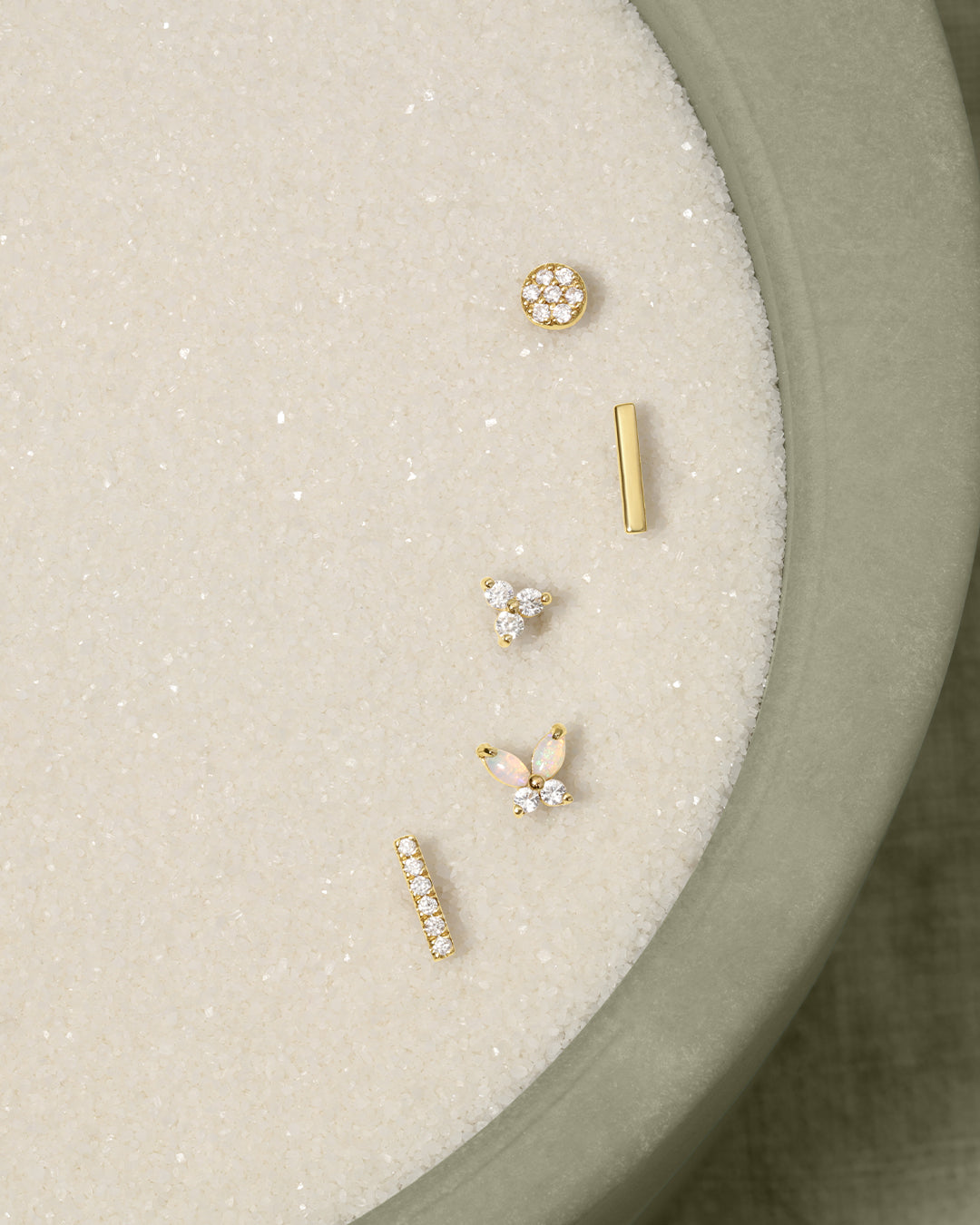 Diamond Bali Flat Back Stud || option::14K Solid Gold