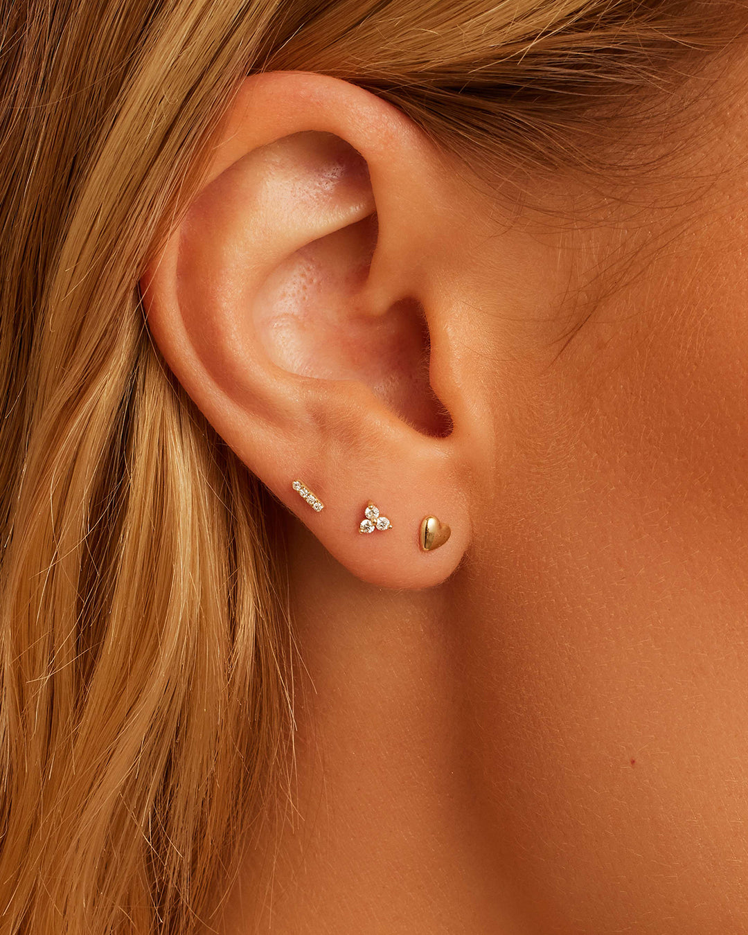 Diamond Pave Bar Flat Back Stud || option::14K Solid Gold || set::diamond-bali-flat-back-stud-stl