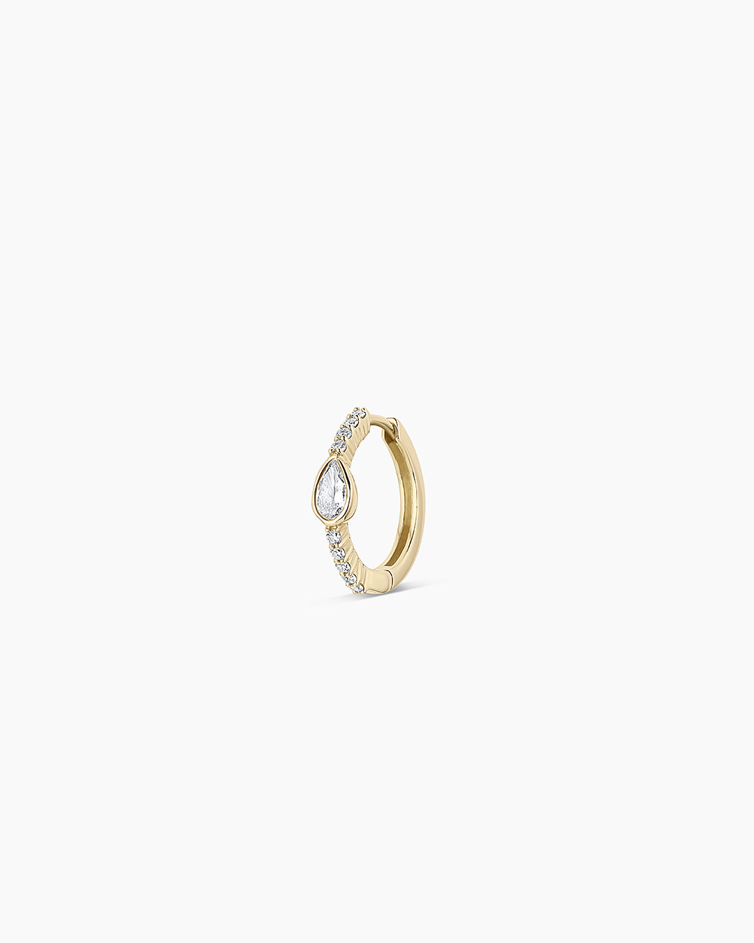 Lab Grown Diamond Pear Charm Huggies || option::14K Solid Gold