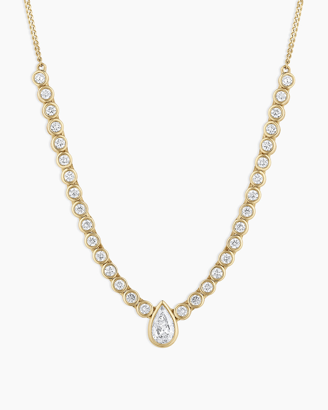 Lab Grown Diamond Pear Charm Row Necklace || option::14K Solid Gold
