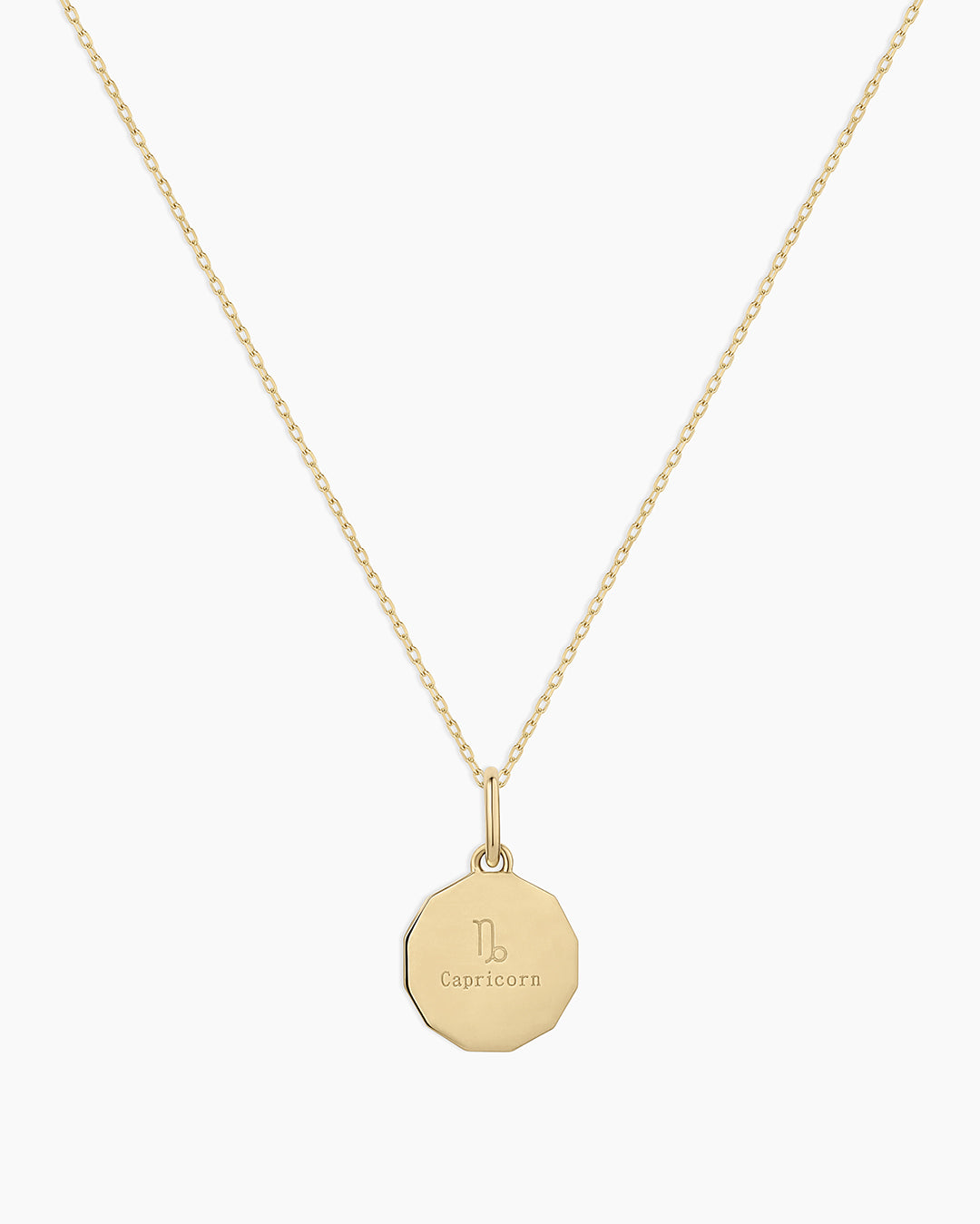 Diamond Zodiac Coin Charm Necklace || option::14K Solid Gold, Capricorn