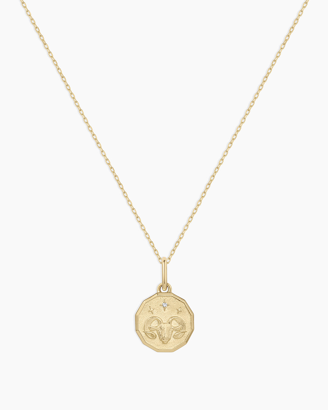 Diamond Zodiac Coin Charm Necklace || option::14K Solid Gold, Aries