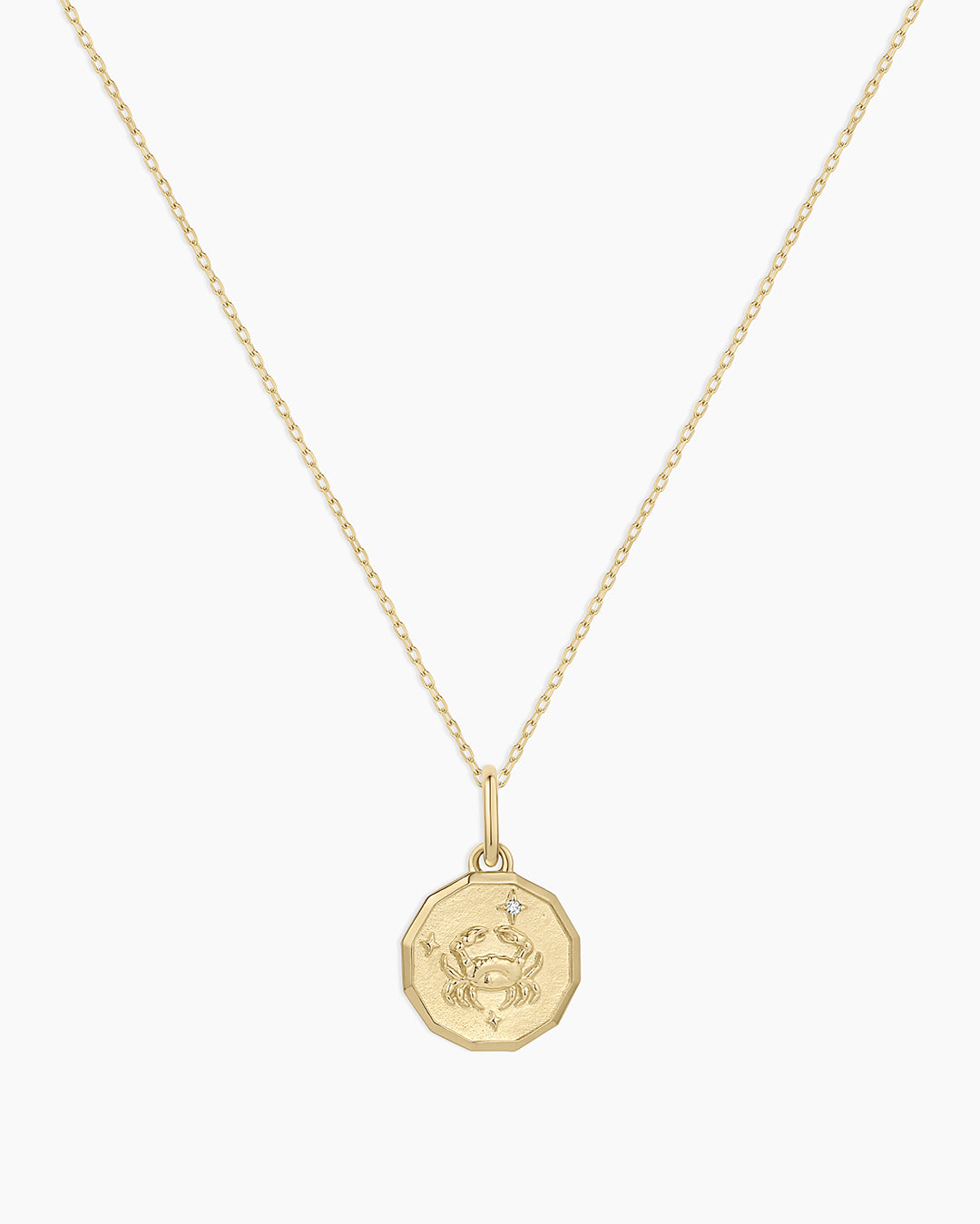 Diamond Zodiac Coin Charm Necklace || option::14K Solid Gold, Cancer