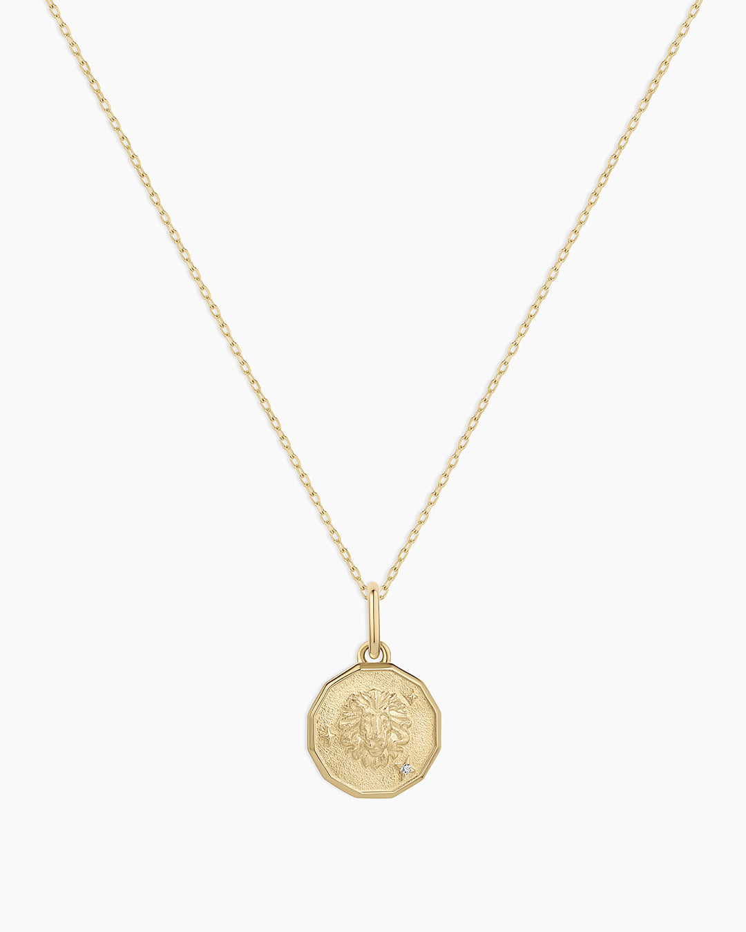 Diamond Zodiac Coin Charm Necklace || option::14K Solid Gold, Leo