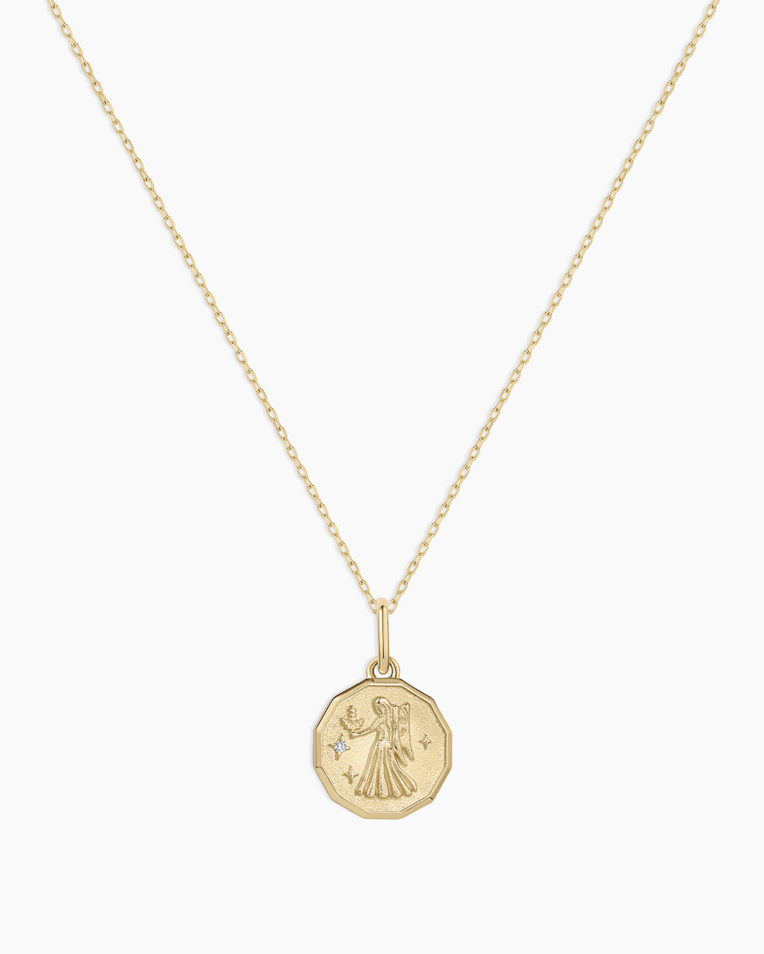Diamond Zodiac Coin Charm Necklace || option::14K Solid Gold, Virgo