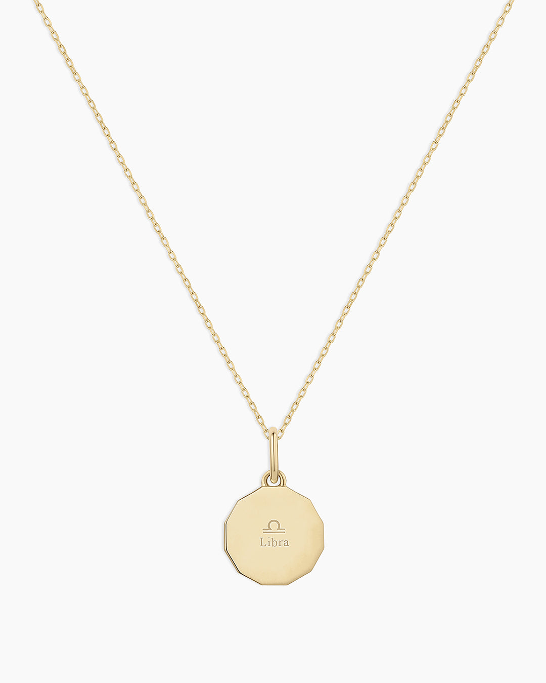 Diamond Zodiac Coin Charm Necklace || option::14K Solid Gold, Libra