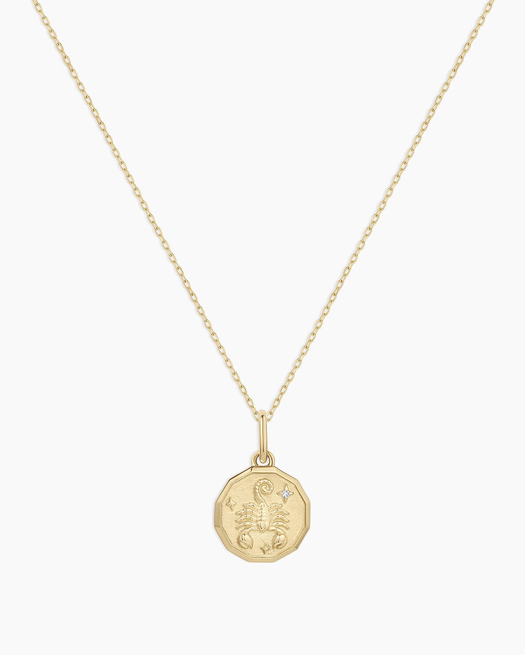 Diamond Zodiac Coin Charm Necklace || option::14K Solid Gold, Scorpio
