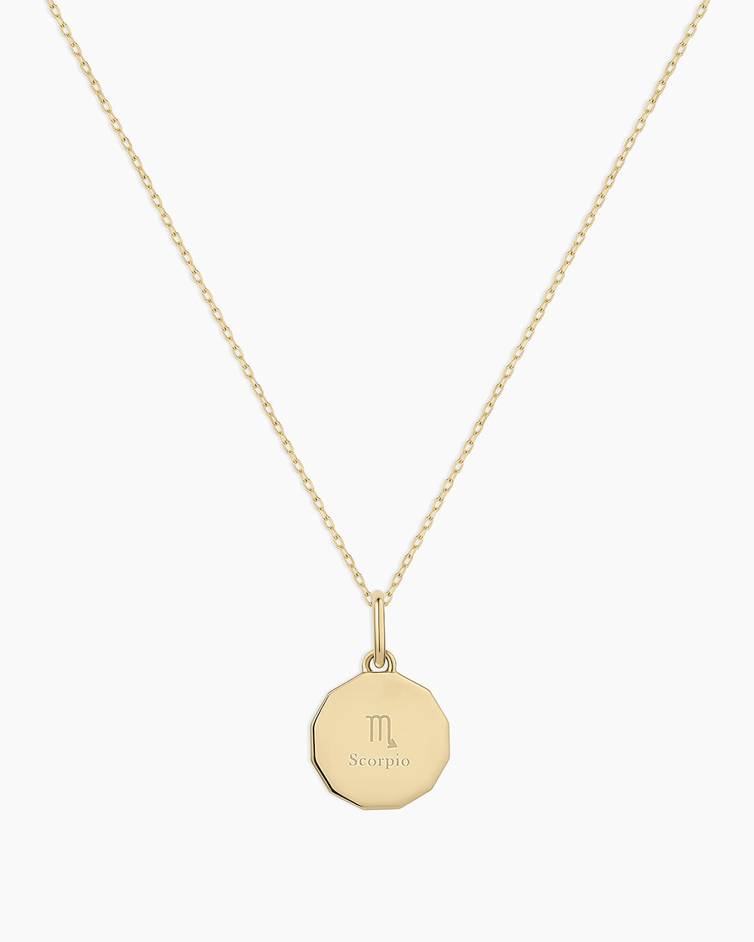 Diamond Zodiac Coin Charm Necklace || option::14K Solid Gold, Scorpio