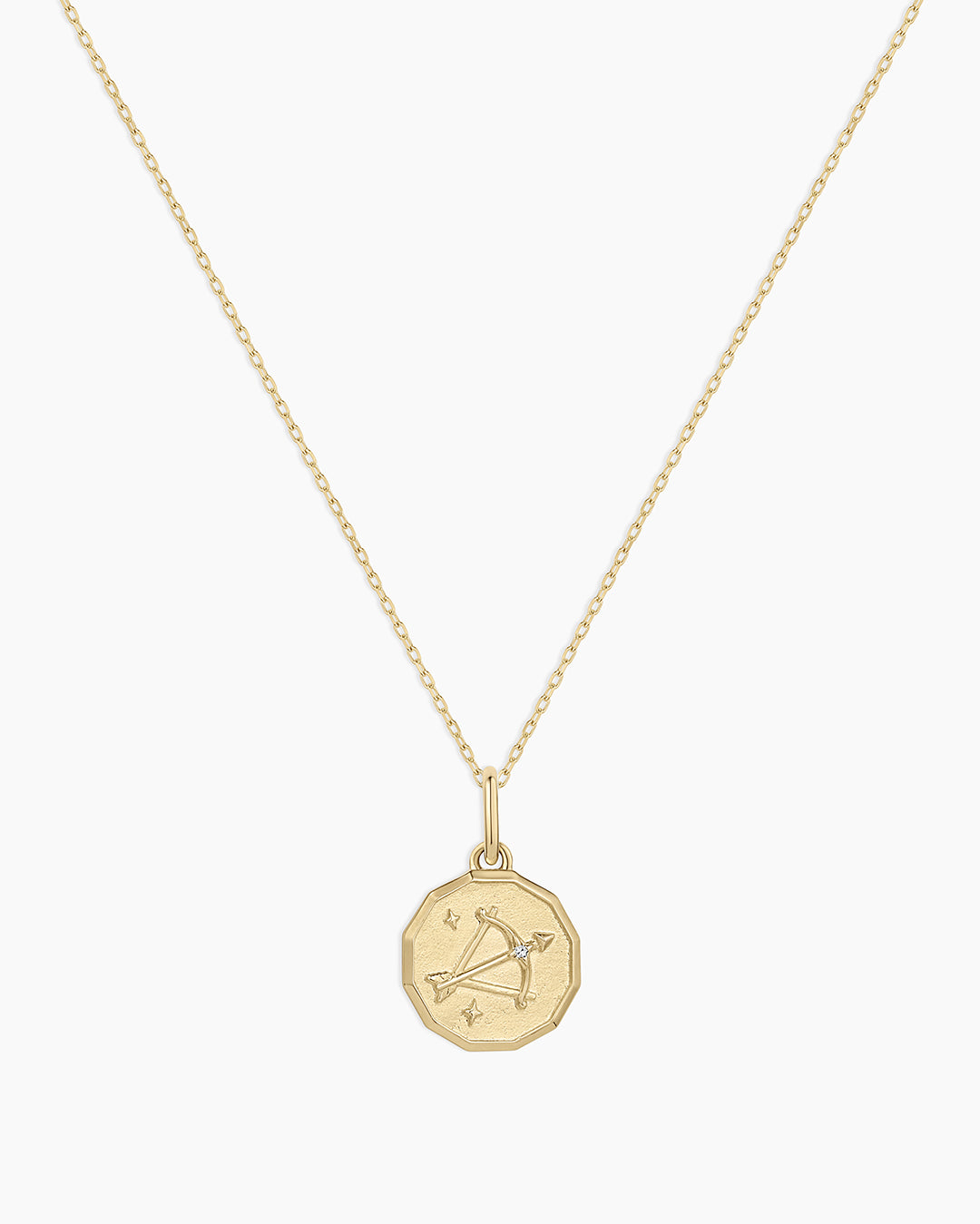Diamond Zodiac Coin Charm Necklace || option::14K Solid Gold, Sagittarius