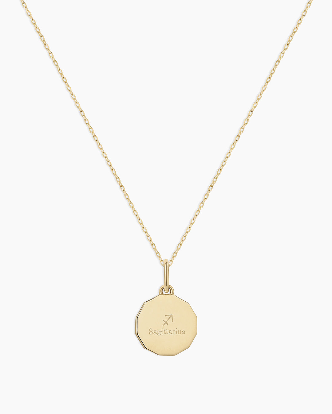 Diamond Zodiac Coin Charm Necklace || option::14K Solid Gold, Sagittarius