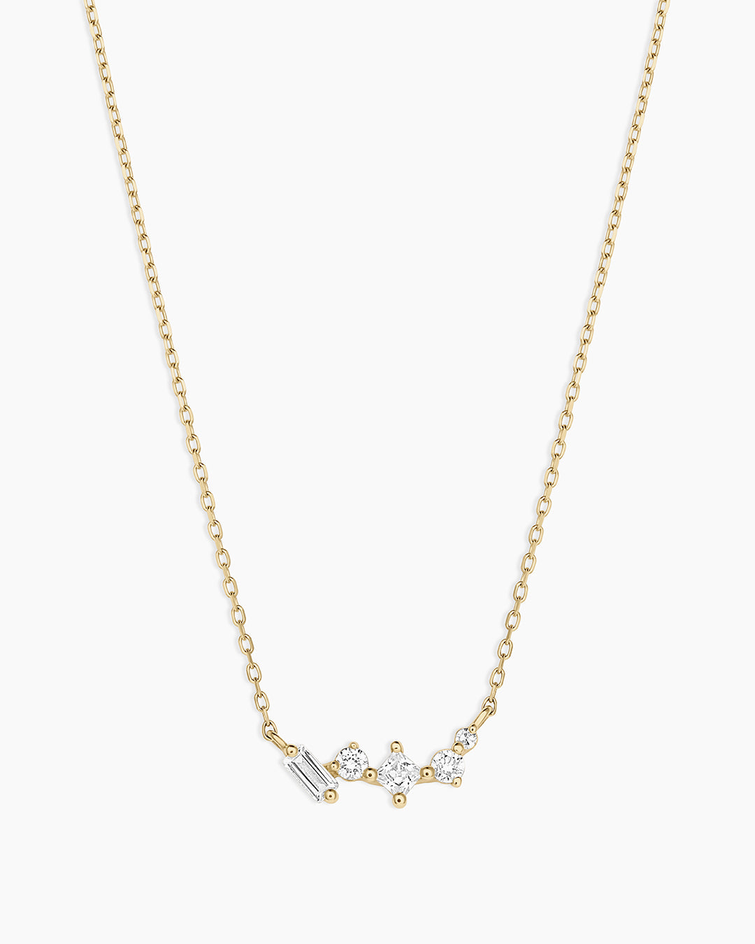 Diamond and White Sapphire Amara Cluster Necklace || option::14K Solid Gold
