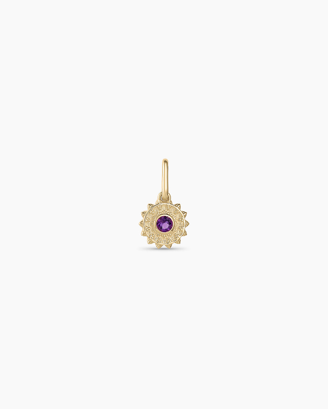 Sun Birthstone Charm || option::14K Solid Gold, Amethyst - February