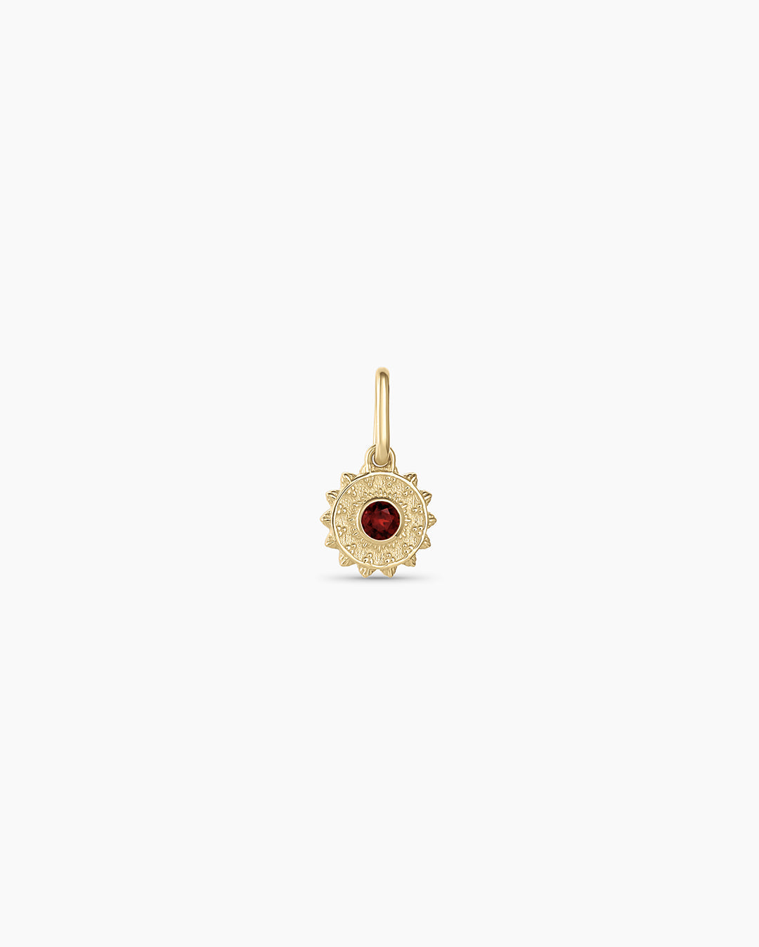 Sun Birthstone Charm || option::14K Solid Gold, Garnet - January