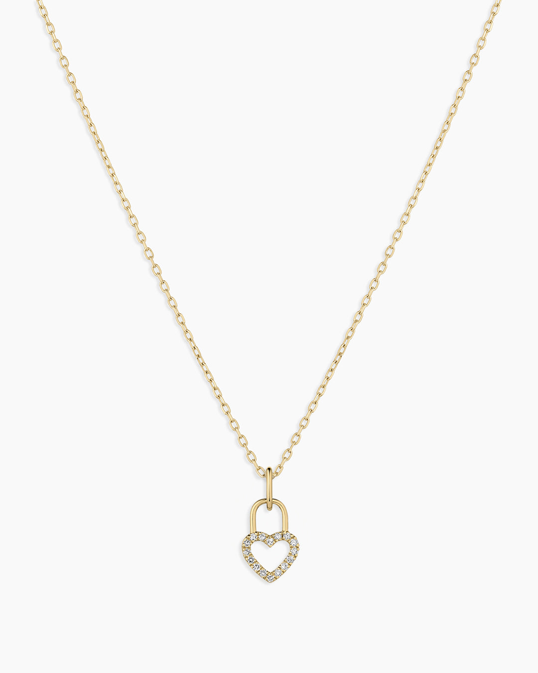 Diamond Heart Padlock Charm Necklace || option::14K Solid Gold