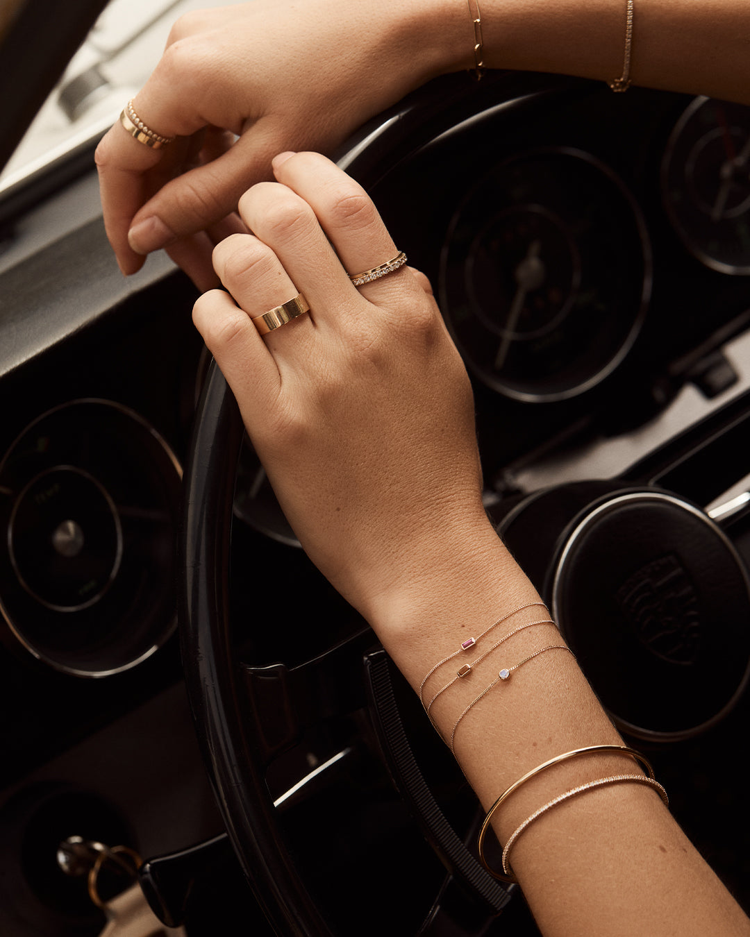 14K Gold Wilder Birthstone Bracelet || option::14K Solid Gold, Moonstone - June