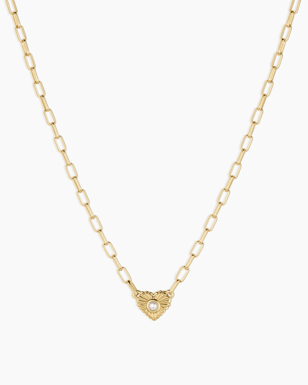 Birthstone Heart Necklace || option::18K Gold Plated, Pearl - June