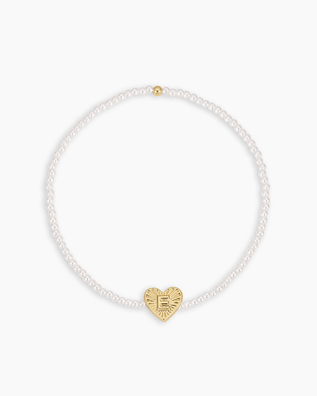 Pearl Vintage Heart Alphabet Bracelet || option::18K Gold Plated, E