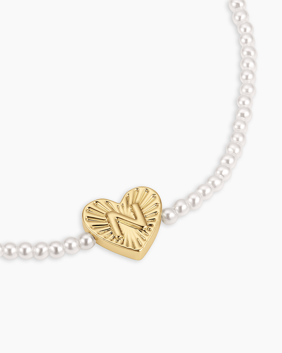 Pearl Vintage Heart Alphabet Bracelet || option::18K Gold Plated, N
