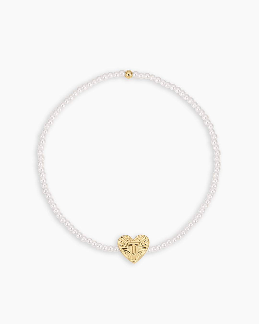 Pearl Vintage Heart Alphabet Bracelet || option::18K Gold Plated, T