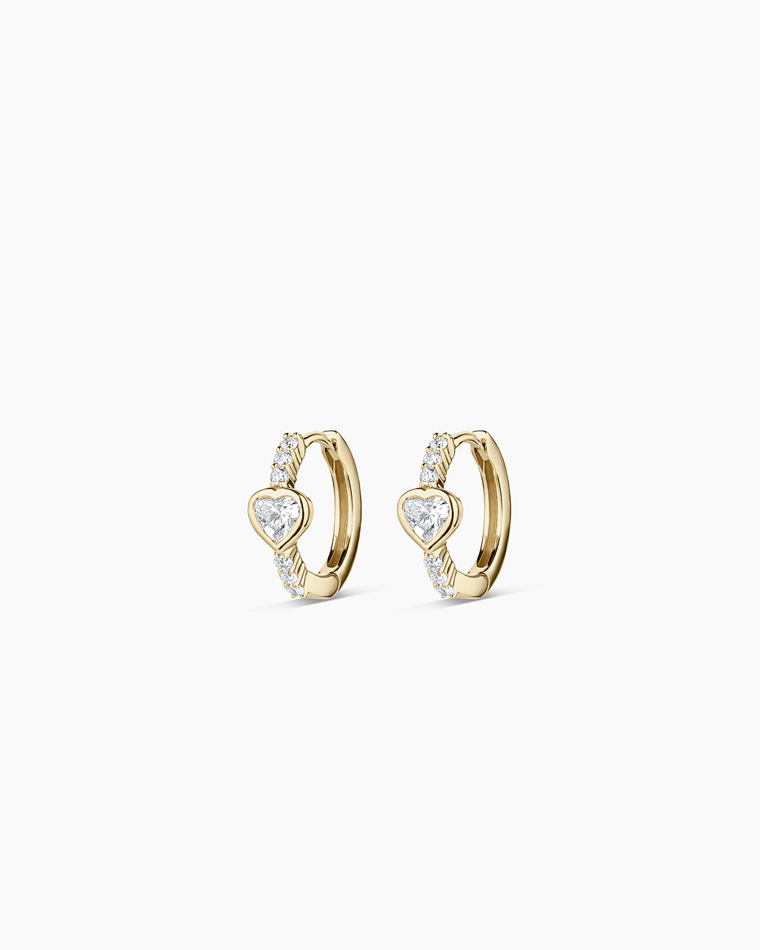 Lab Grown Diamond Heart Huggies || option::14K Solid Gold