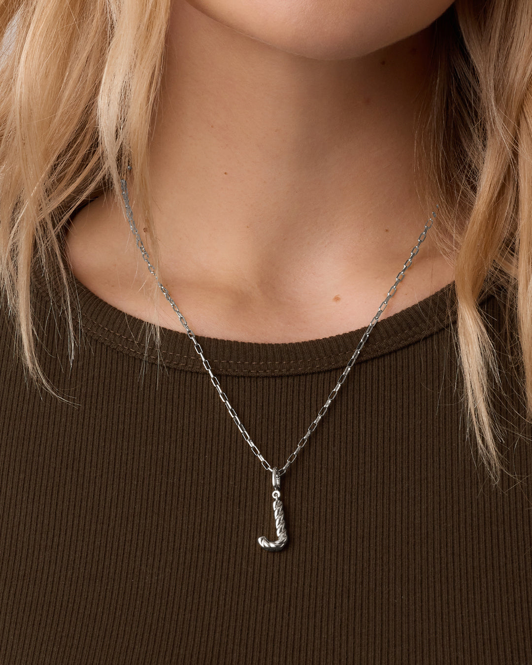 Crew Alphabet Statement Charm Necklace || option::Silver Plated, J
