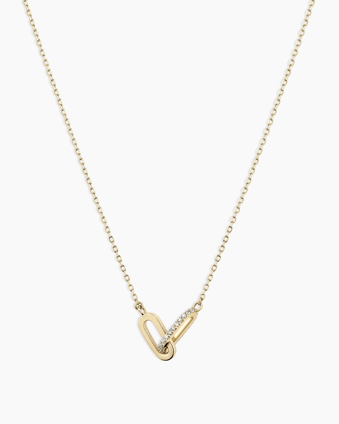 Diamond Bond Interlocking Link Necklace || option::14K Solid Gold, Single