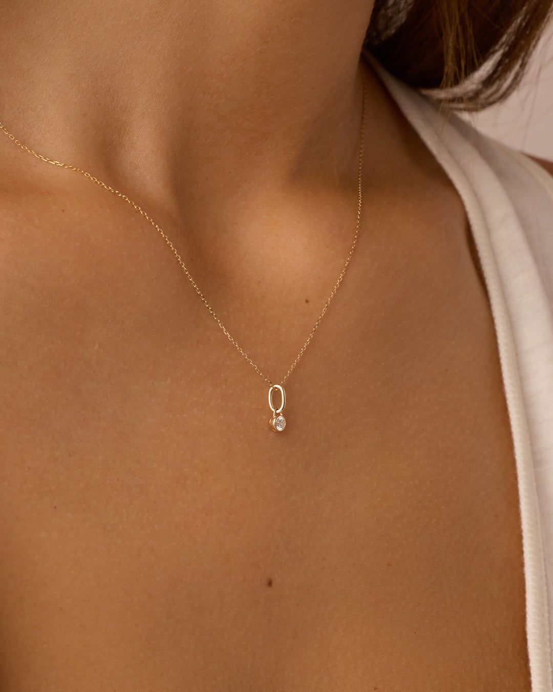Lab Grown Diamond Halo Charm Necklace || option::14K Solid Gold