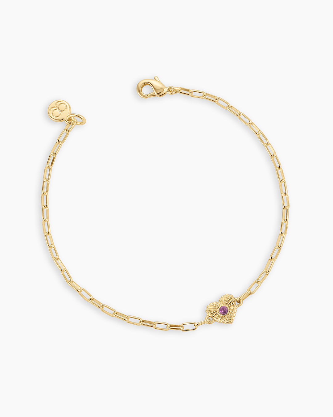 Birthstone Heart Bracelet || option::18K Gold Plated, Amethyst - February