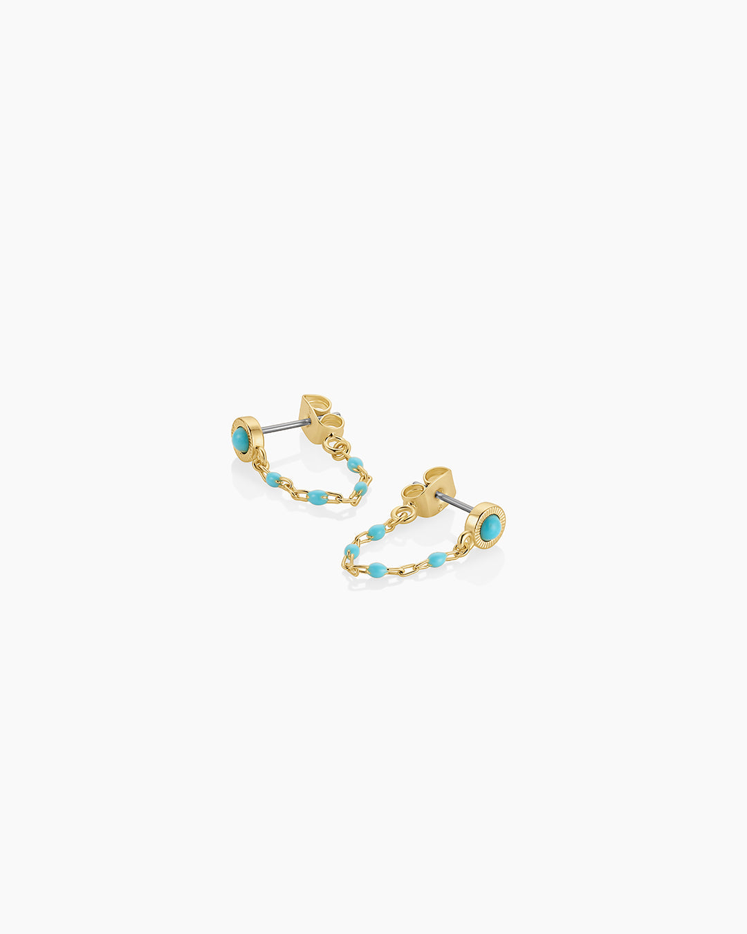 Turquoise Capri Chain Huggies || option::18K Gold Plated
