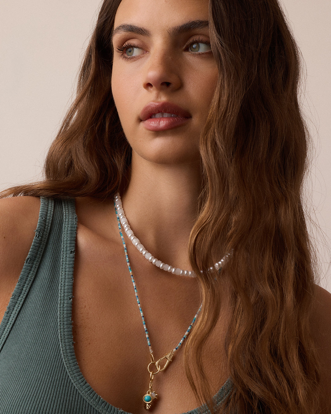 Harbor Necklace || option::18K Gold Plated, Mixed Amazonite