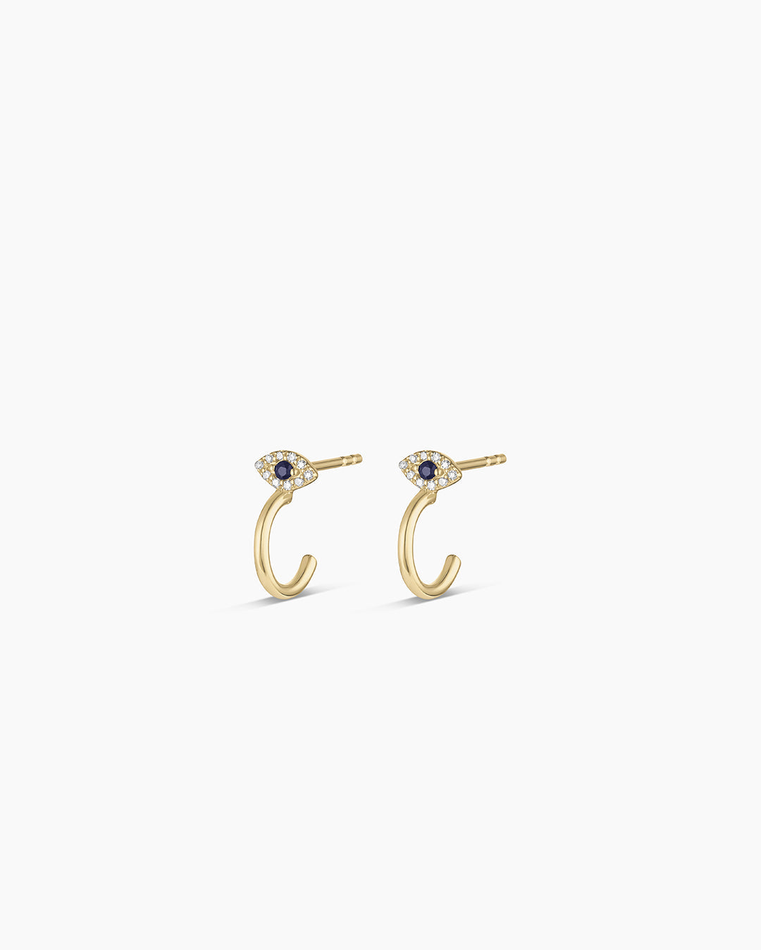 Diamond and Blue Sapphire Evil Eye Stud Huggies || option::14K Solid Gold