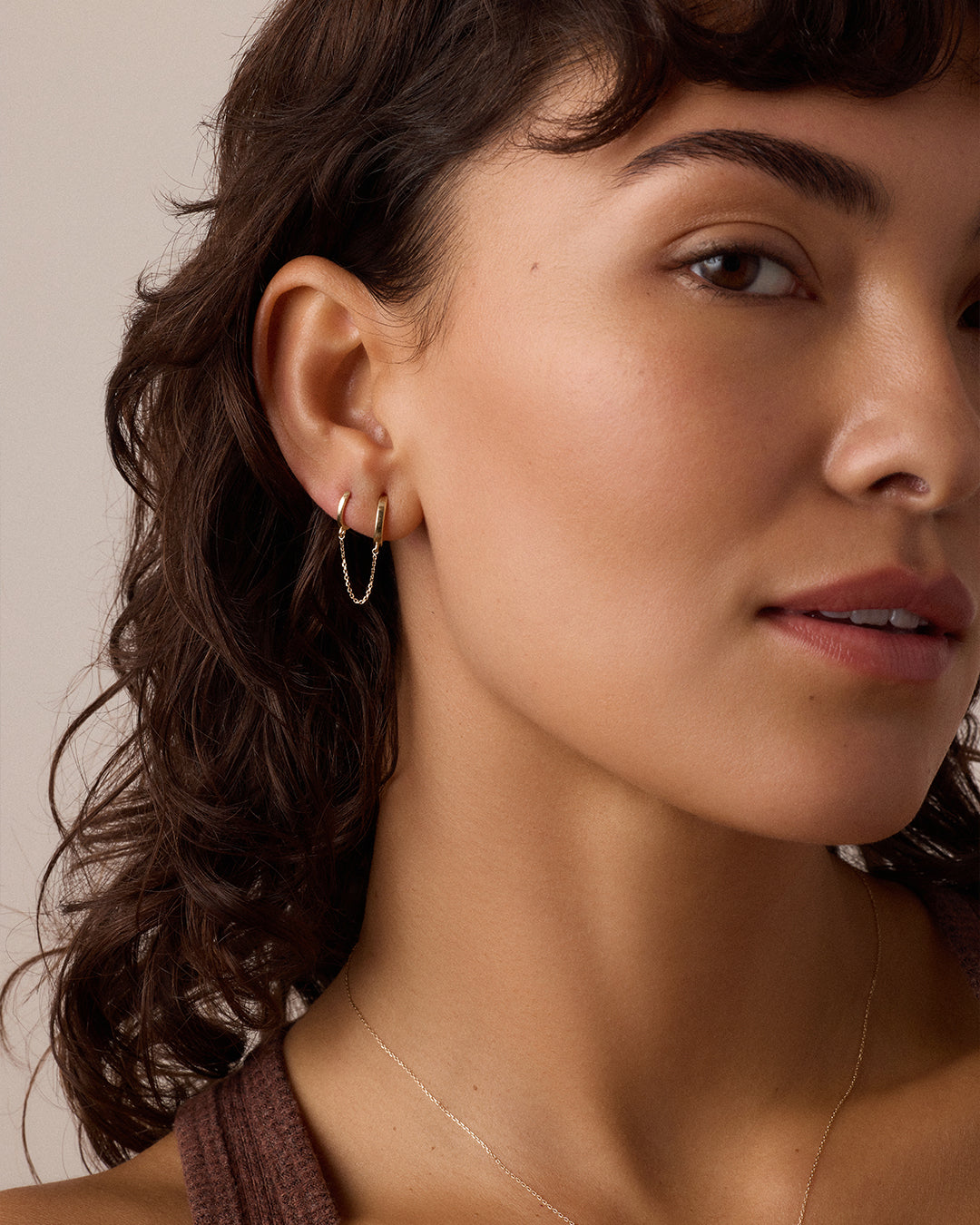 14K Gold Rose Double Huggie || option::14K Solid Gold