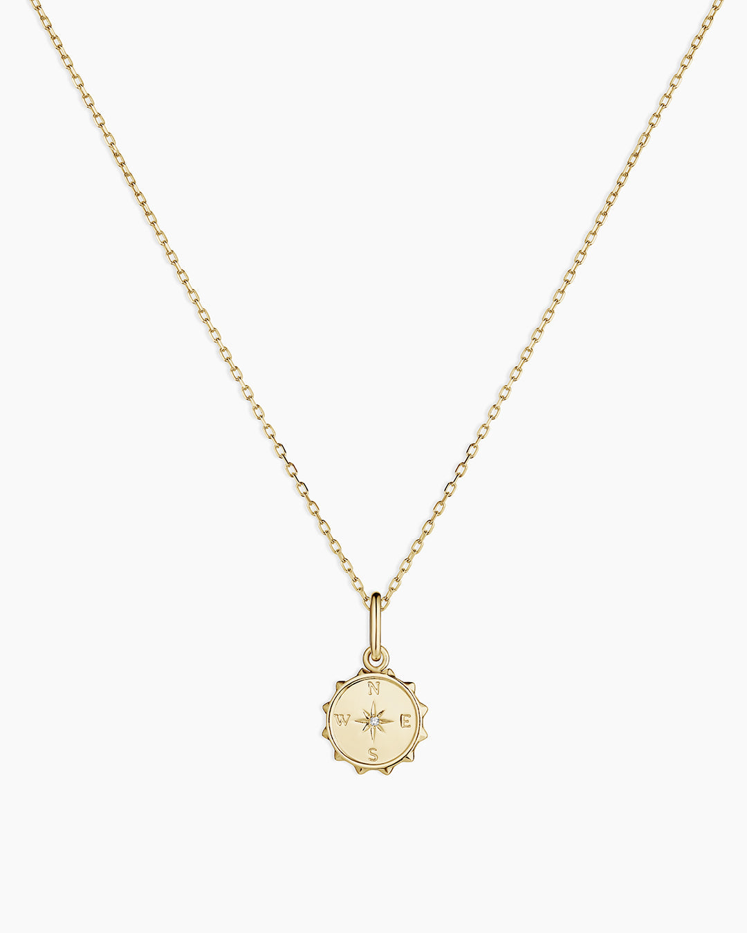 Diamond Compass Charm Necklace || option::14K Solid Gold