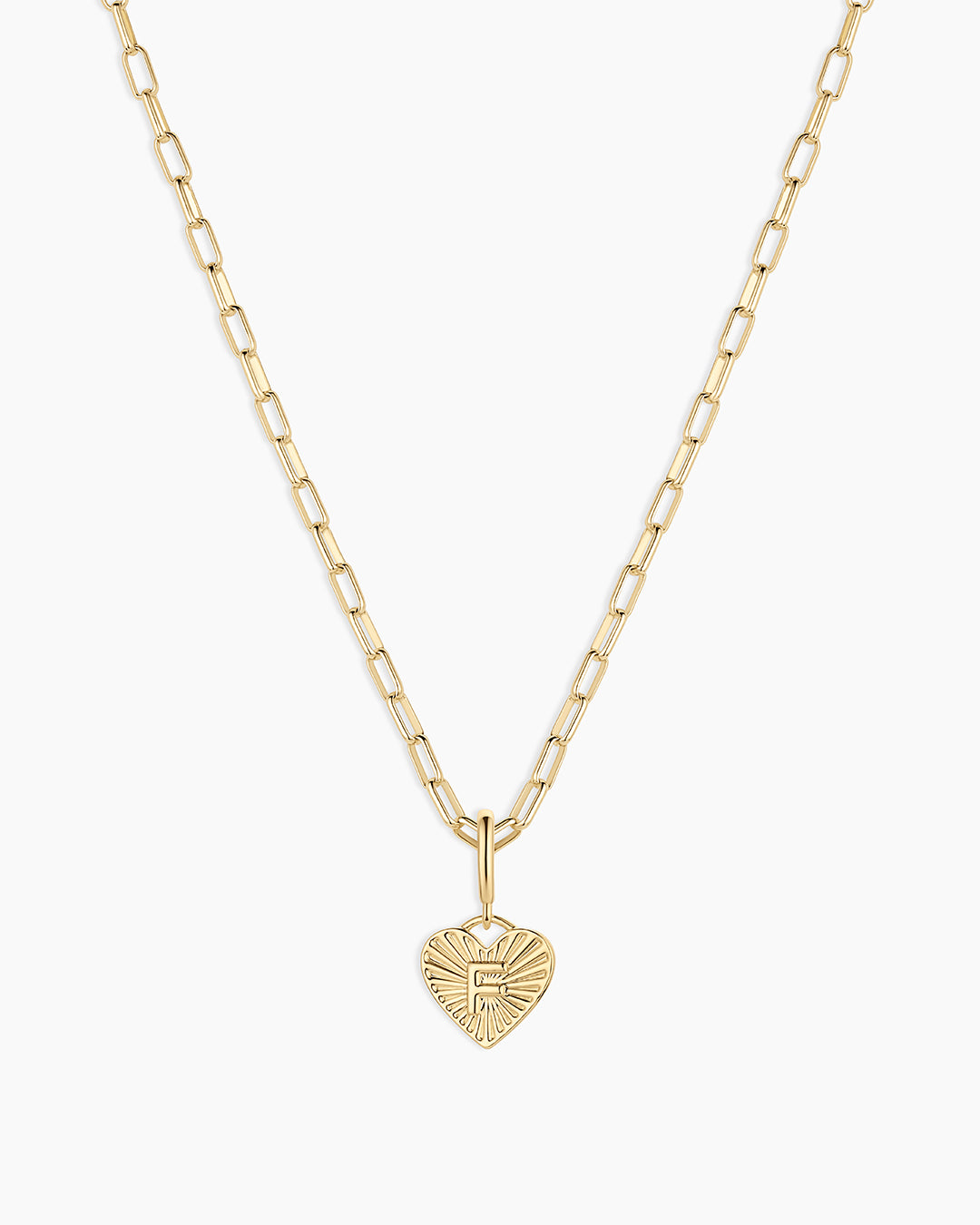 Vintage Heart Alphabet Charm Necklace -  F || option::18K Gold Plated, F