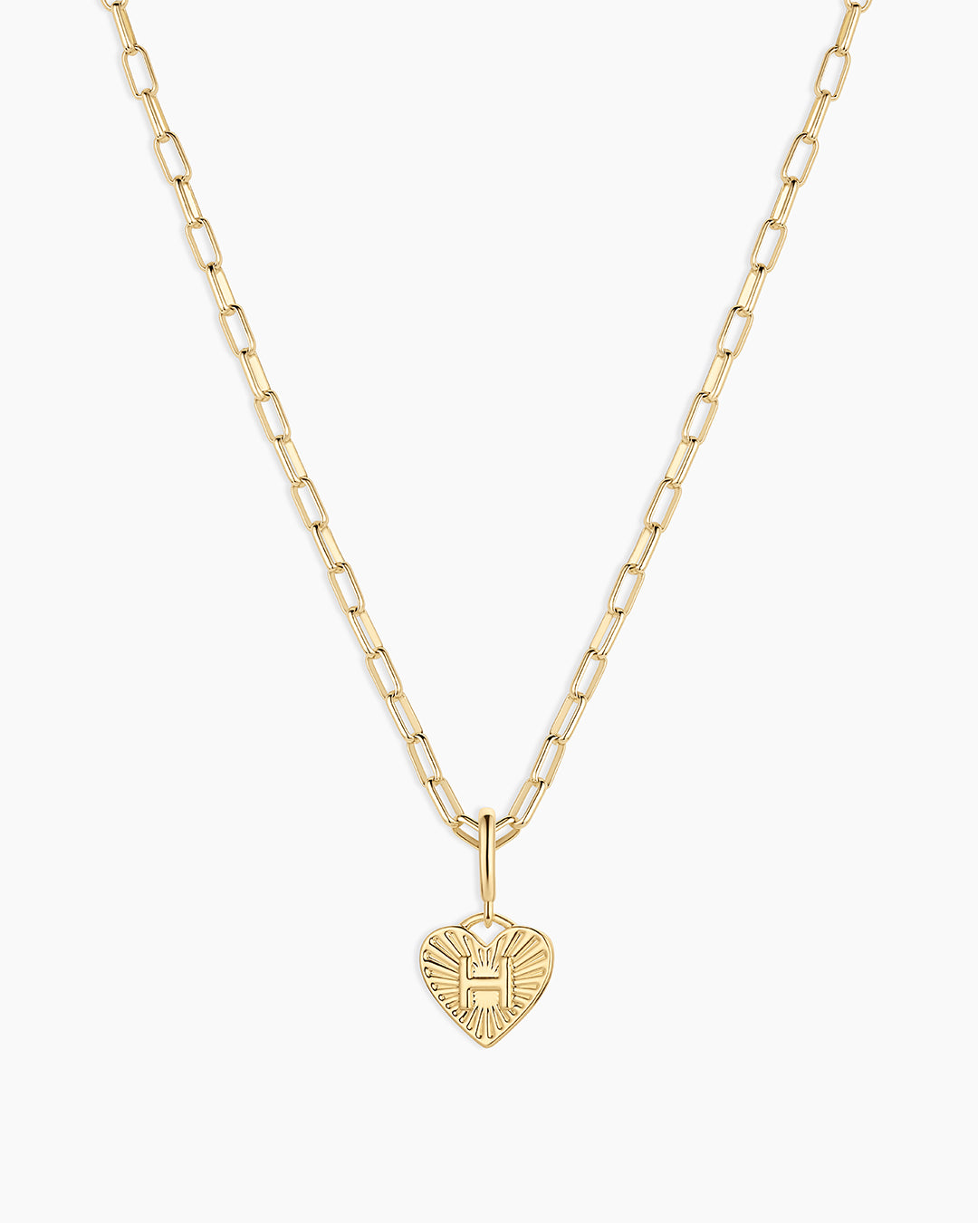 Vintage Heart Alphabet Charm Necklace -  H || option::18K Gold Plated, H