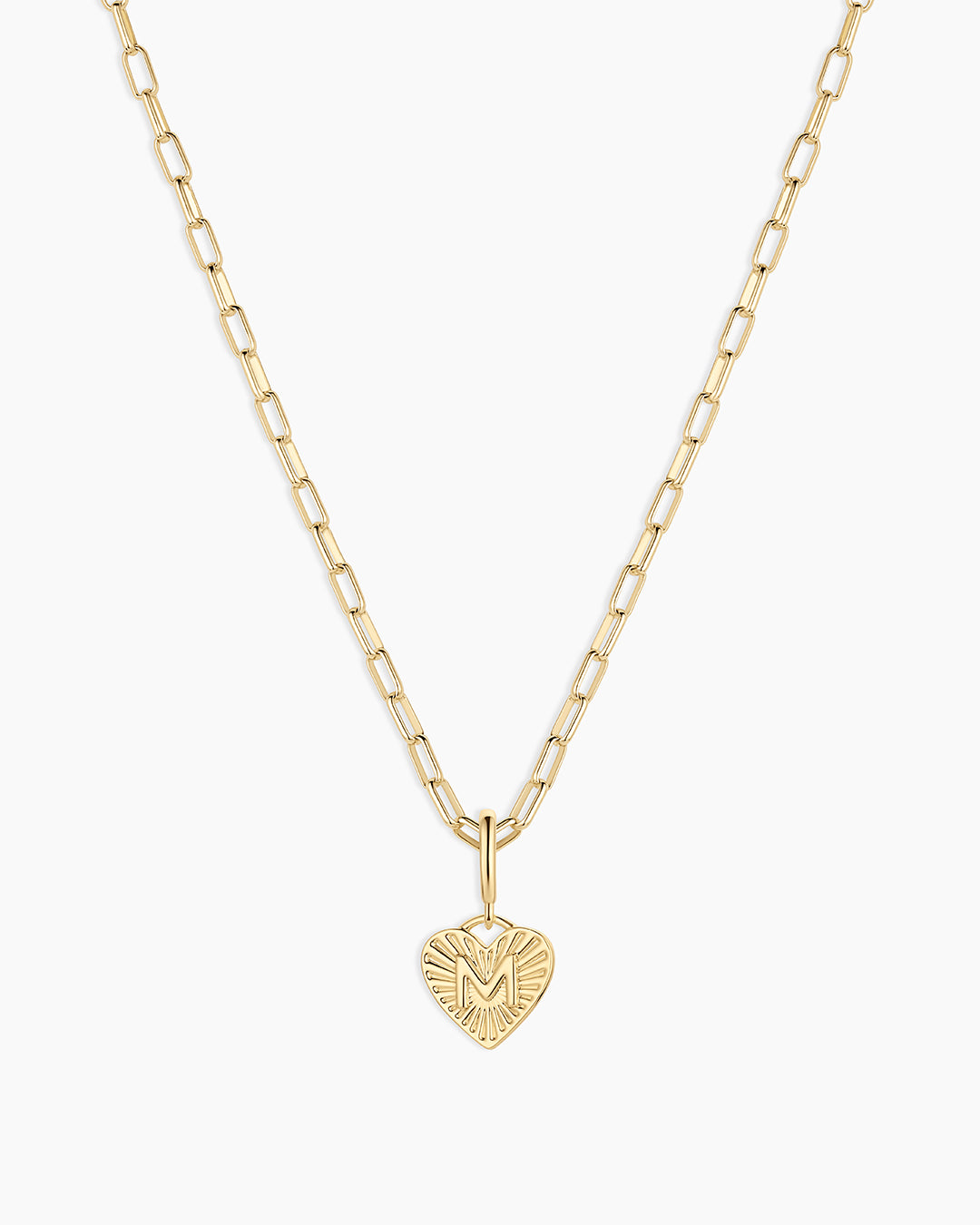 Vintage Heart Alphabet Charm Necklace -  M || option::18K Gold Plated, M
